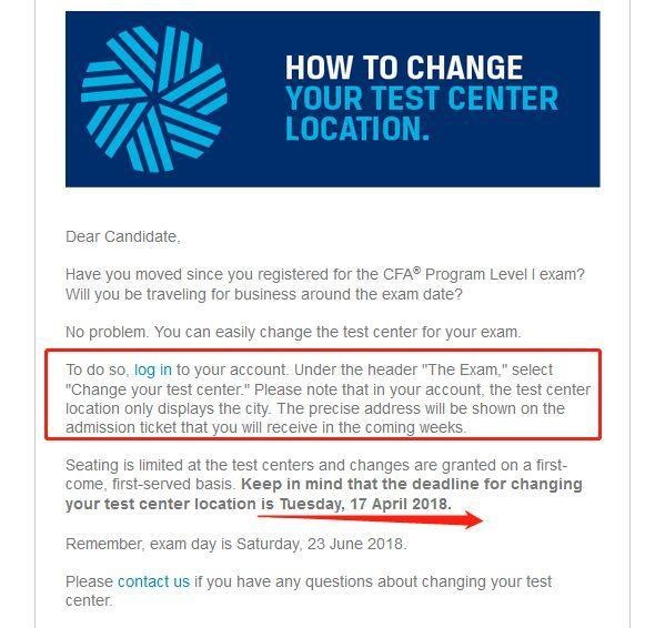 2018年6月CFA考场地址更改将于4月17日截止