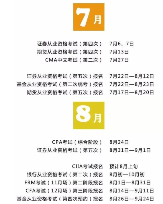 金融考证时间安排