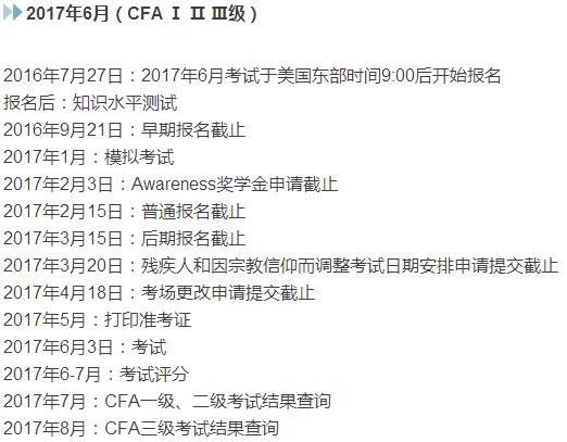 2017年CFA考试时间,2017年CFA费用详细